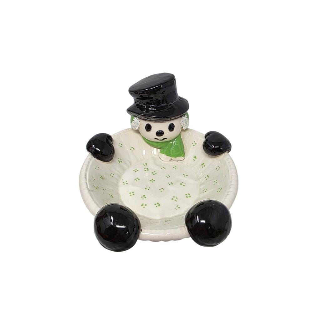 Vintage Snowman Candy Dish Ceramic Christmas Bowl Holiday Decor